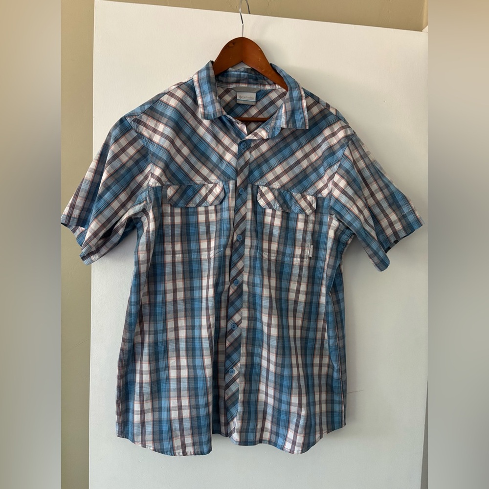 Columbia Blue and Brown Plaid Button Down Shirt